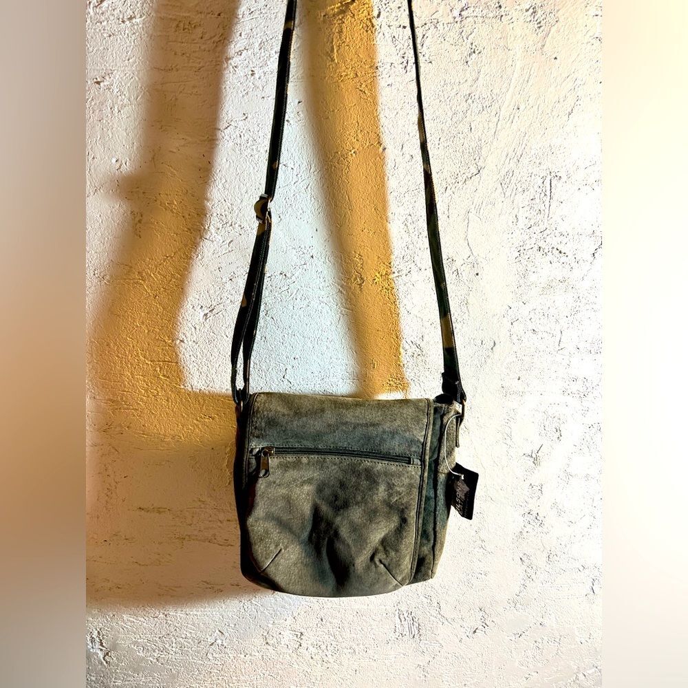 Vintage Suede Crossbody Bag by Wilson Leather w/ camo strap NWT